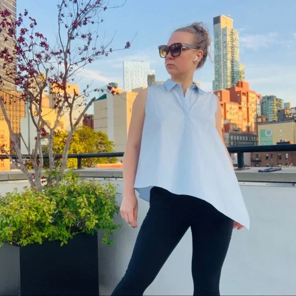 🚢 NWT BECKEN High-Low Sleeveless Blue Blouse - Picture 4 of 16